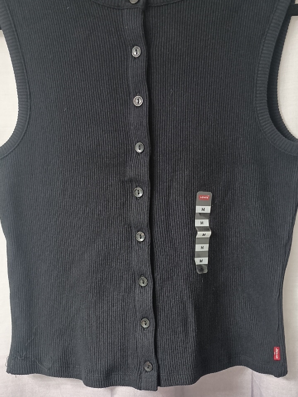 Levis Black Ribbed Button Up Tank Top M - Picture 4 of 10